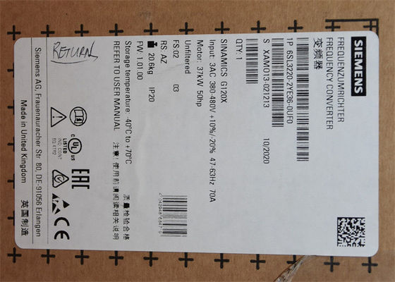 6SL3220-2YE36-0UF0 Сименс 380-480 V SINAMICS G120X расклассифицировало силу: 37 kW на 110% 60s