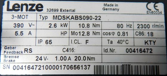 LENZE MDFKABS090-22 Электромотор Общая цель Номинальная мощность 15KW