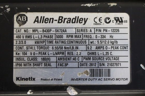 ALLEN-BRADLEY MPL-B430P-SK72AA MPL-серия MPL 480V AC вращающийся сервомотор