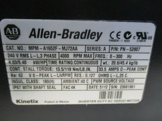 ALLEN-BRADLEY MPM-A1652F-MJ72AA MPM-серия MPM 240V AC вращающийся сервомотор