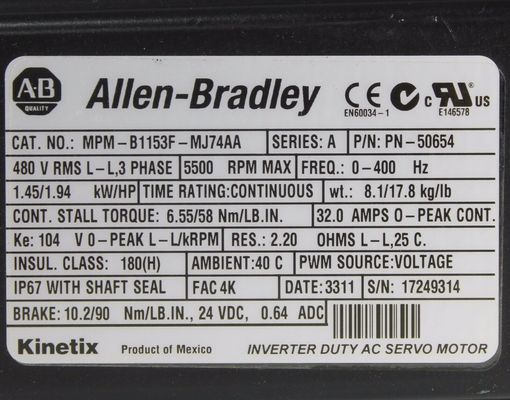 ALLEN-BRADLEY A20B-0007-0361 MP-серия MPM 480V AC вращающийся сервомотор