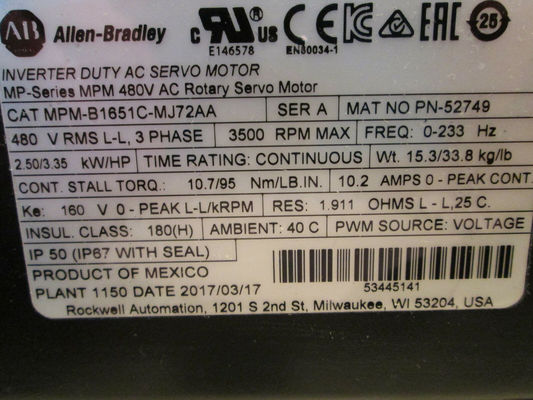 ALLEN-BRADLEY MPM-B1651C-MJ72AA MPM-серия MPM 480V AC вращающийся сервомотор