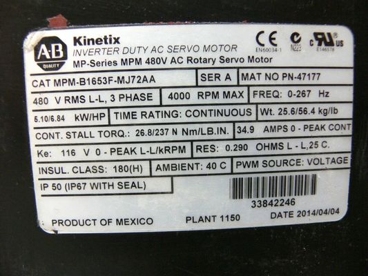 ALLEN-BRADLEY MPM-B1653F-MJ72AA MPM-серия MPM 480V AC вращающийся сервомотор