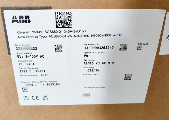 AC низшего напряжения инвертора ACS880 частоты ACS880-01-246A-3+D150+L501+N5050 управляет 132KW
