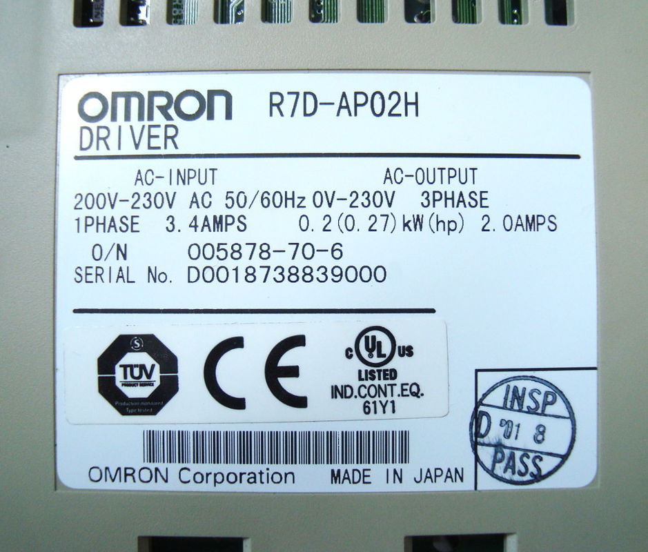 Поставка 1.6a 100v Ac 100vac сервопривода Omron R7d-Bp01l нагружает максимальную емкость 100w мотора