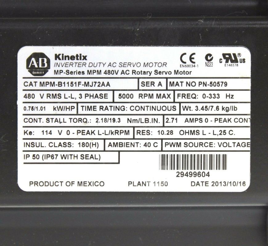ALLEN-BRADLEY MPM-B1151F-MJ72AA MPM-серия MPM 480V AC вращающийся сервомотор