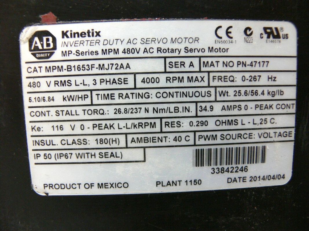 ALLEN-BRADLEY MPM-B1653F-MJ72AA MPM-серия MPM 480V AC вращающийся сервомотор